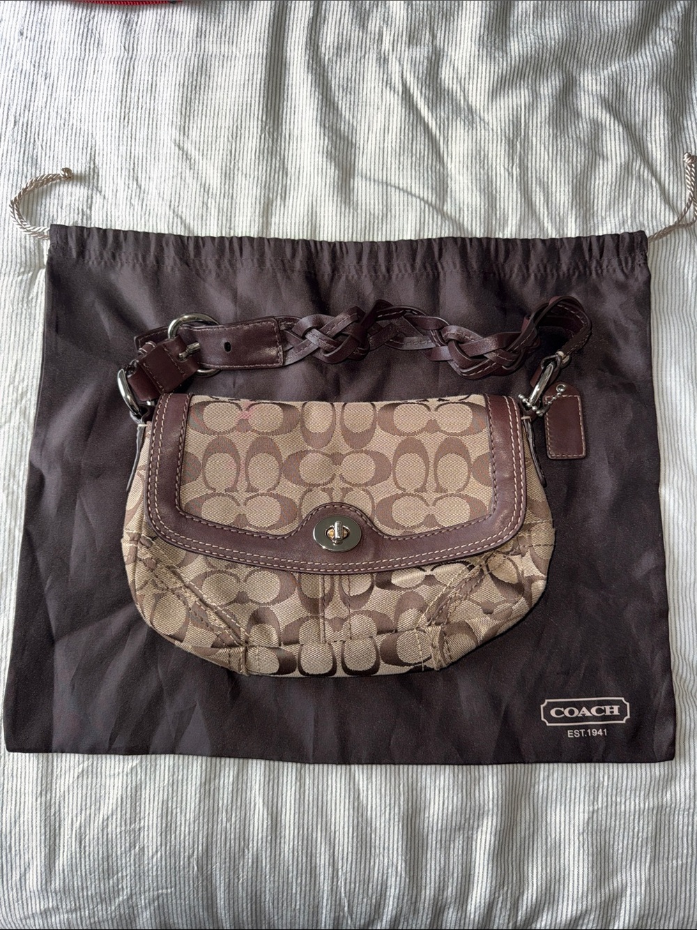 Coach Tan and Brown Signature Canvas Shoulder Bag